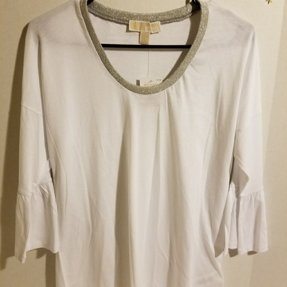Michael Kors Silver and White Round Neck Blouse.